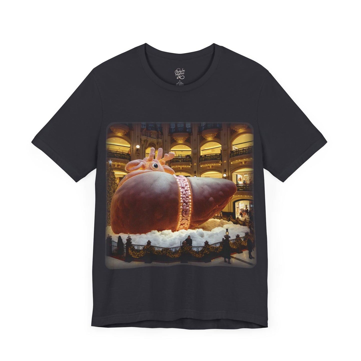 Liver - Giant reindeer laying down plush that when seen from the side looks like a liver - Mall Christmas decorations (Unisex Jersey Short Sleeve T-Shirt)