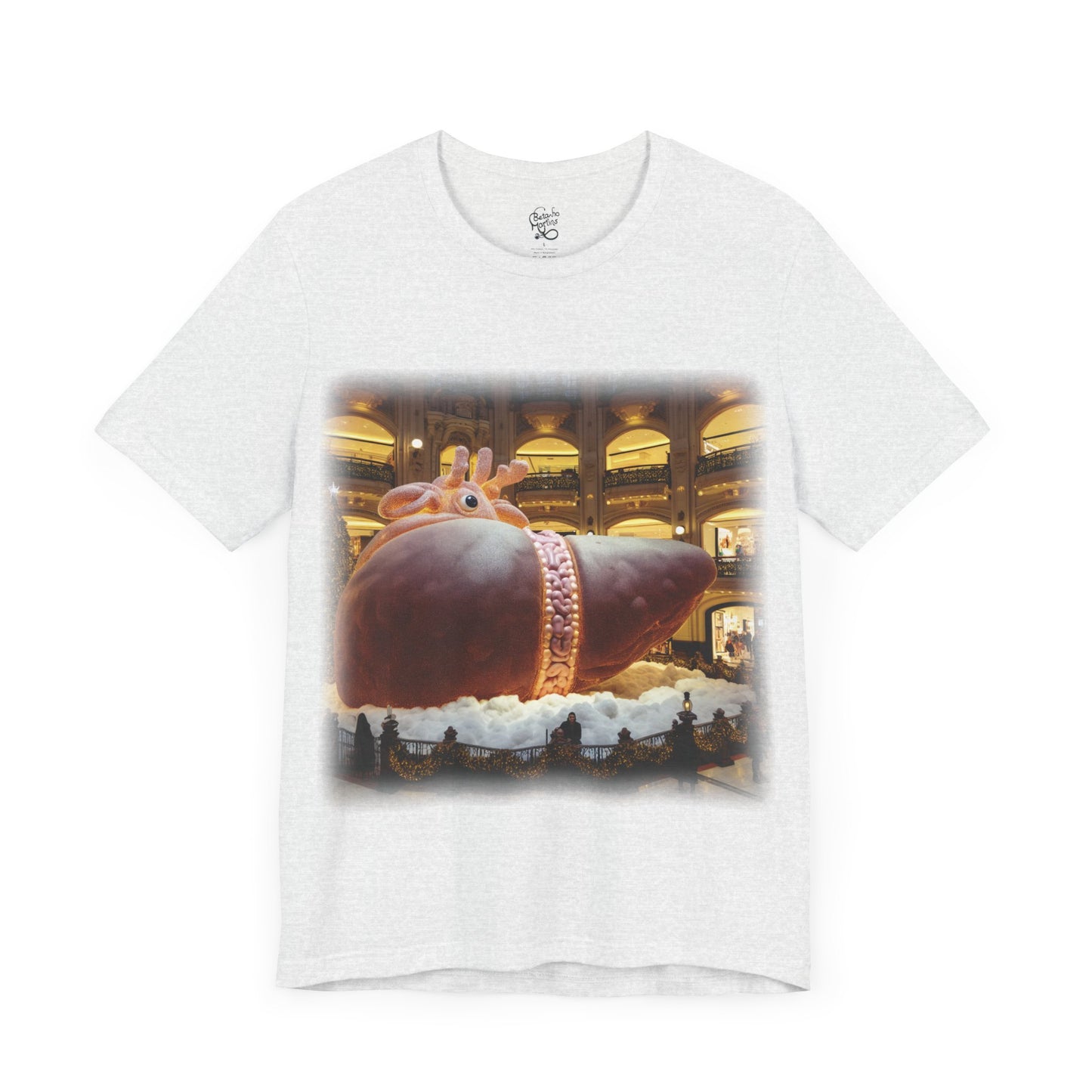 Liver - Giant reindeer laying down plush that when seen from the side looks like a liver - Mall Christmas decorations (Unisex Jersey Short Sleeve T-Shirt)
