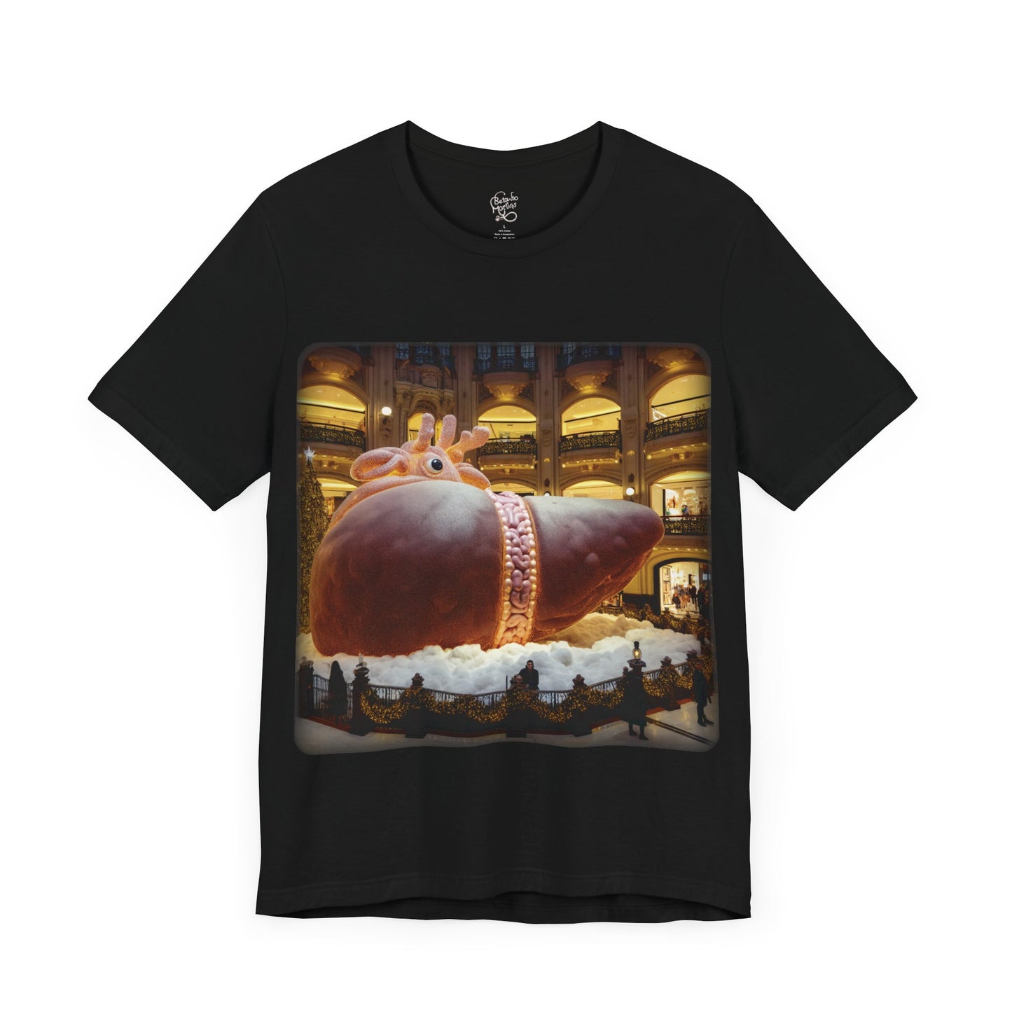 Liver - Giant reindeer laying down plush that when seen from the side looks like a liver - Mall Christmas decorations (Unisex Jersey Short Sleeve T-Shirt)