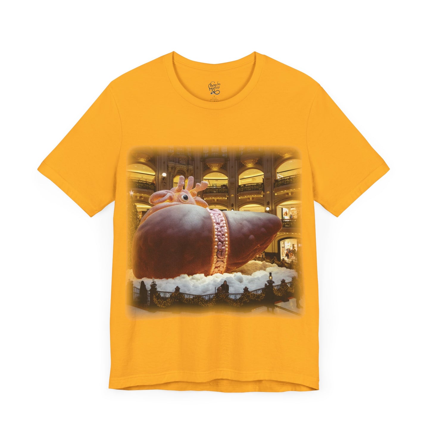 Liver - Giant reindeer laying down plush that when seen from the side looks like a liver - Mall Christmas decorations (Unisex Jersey Short Sleeve T-Shirt)